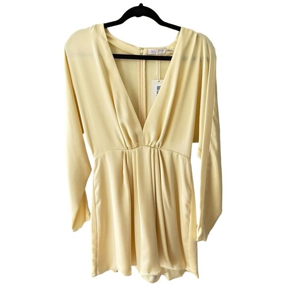 NWT Ramy Brook Tanya V-Neck‎ Satin Long Sleeve Mini Dress Daffodil Yellow Size 2 - Picture 2 of 13